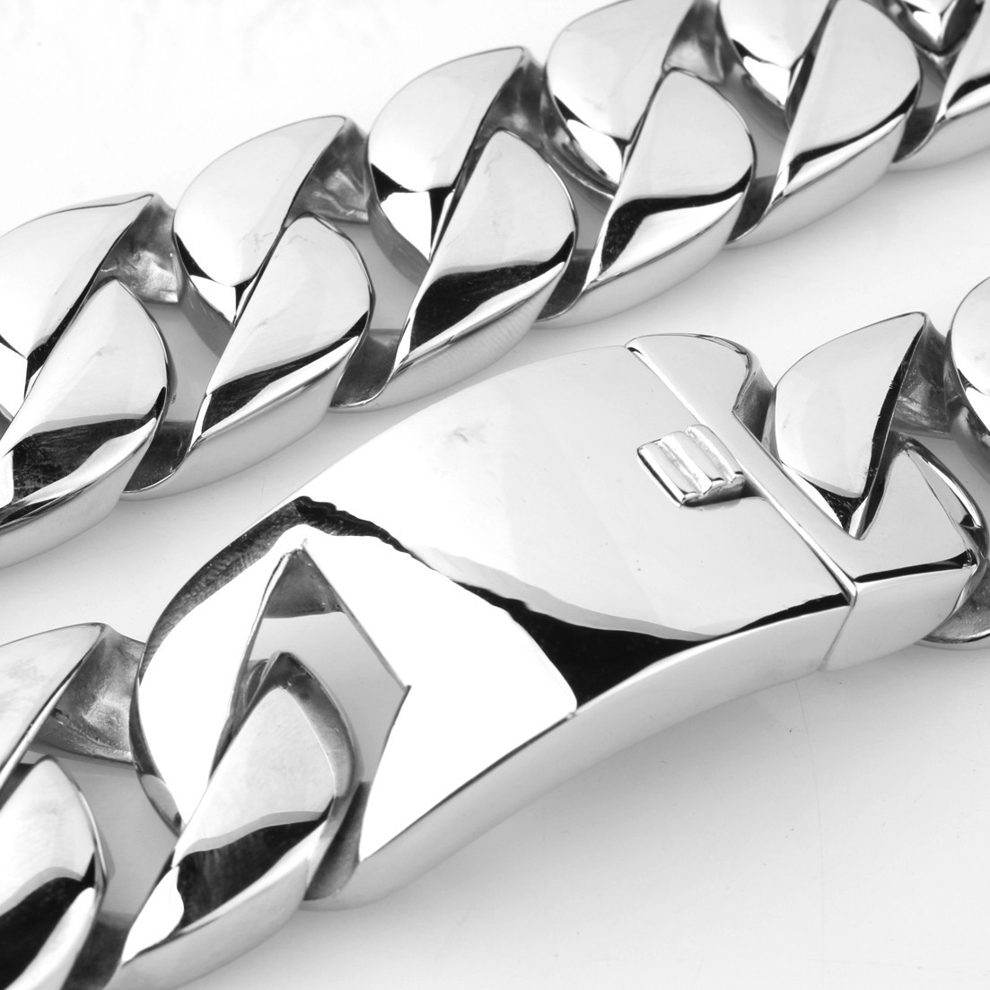 Super Heavy 31mm Polished Silver 316L Stainless Steel Curb Cuban Chain Necklace