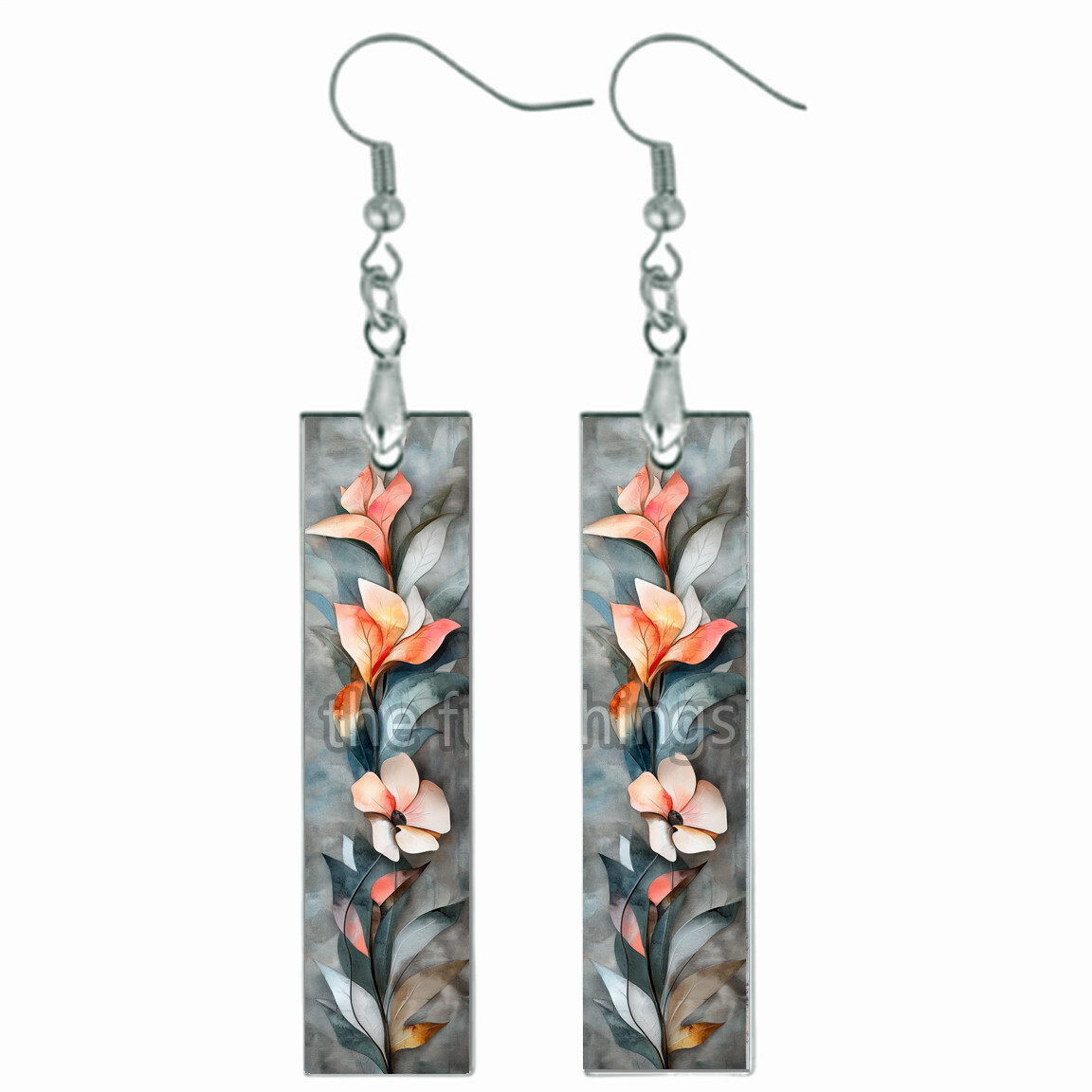 Boho Spring Flowers Bar Earrings Wood Dangle Handcrafted Floral Jewelry Gift