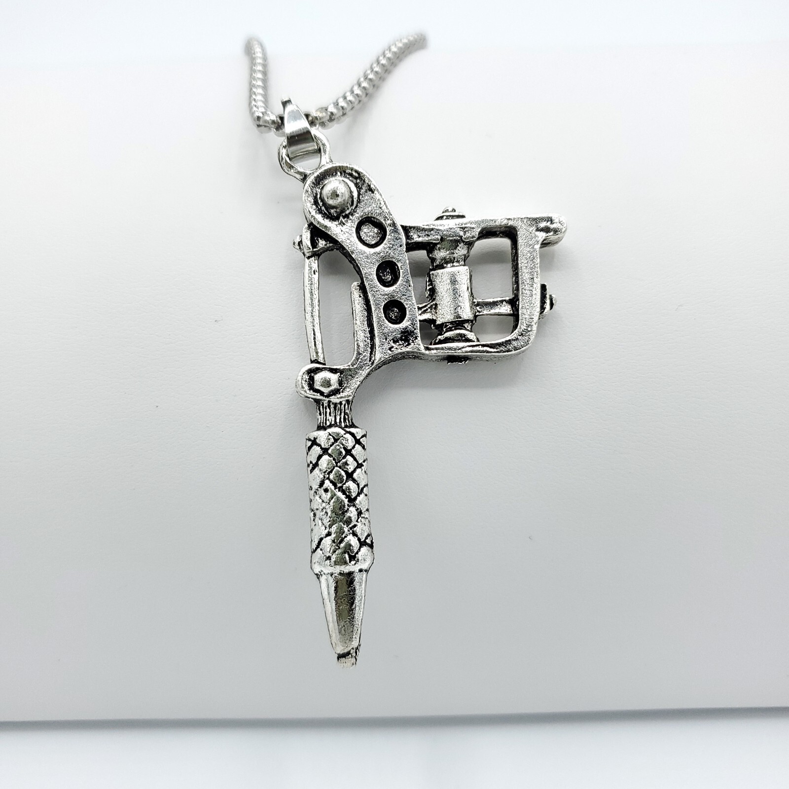 Tattoo Machine Gun SILVER Plated Necklace Ink Needle Rotary Tool Body Artist