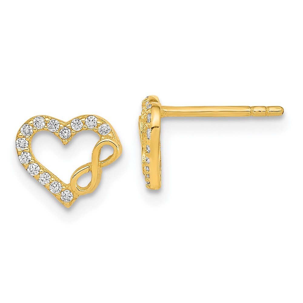 7.5mm 14K Yellow Gold Polished Cut Out Heart and Infinity Sign CZ Post Earrings