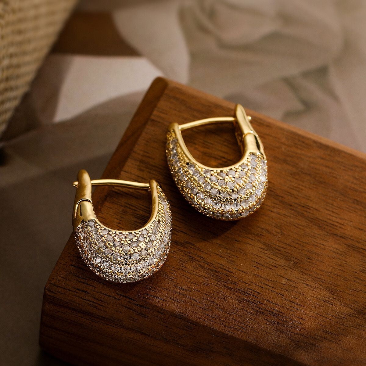 Womens 18K Gold Plated Multicolor CZ U Shape Hoop Huggie Earrings Anti-tarnish