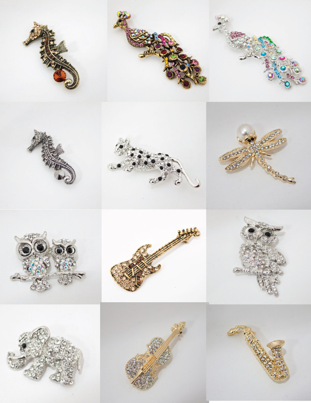 HOT Wholesale good quality mix 12 pieces elegant rhinestone Brooches pins 1112