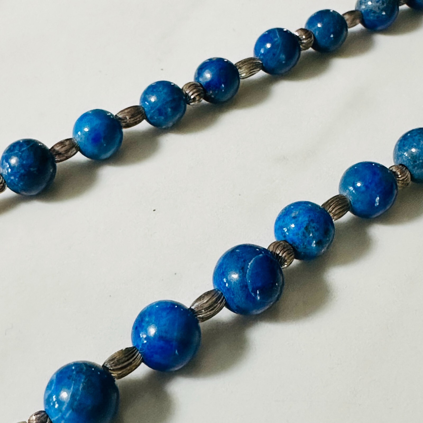 Beaded Necklace Blue Bead Single Strand Acrylic Long Estate Jewelry 12″ Closed