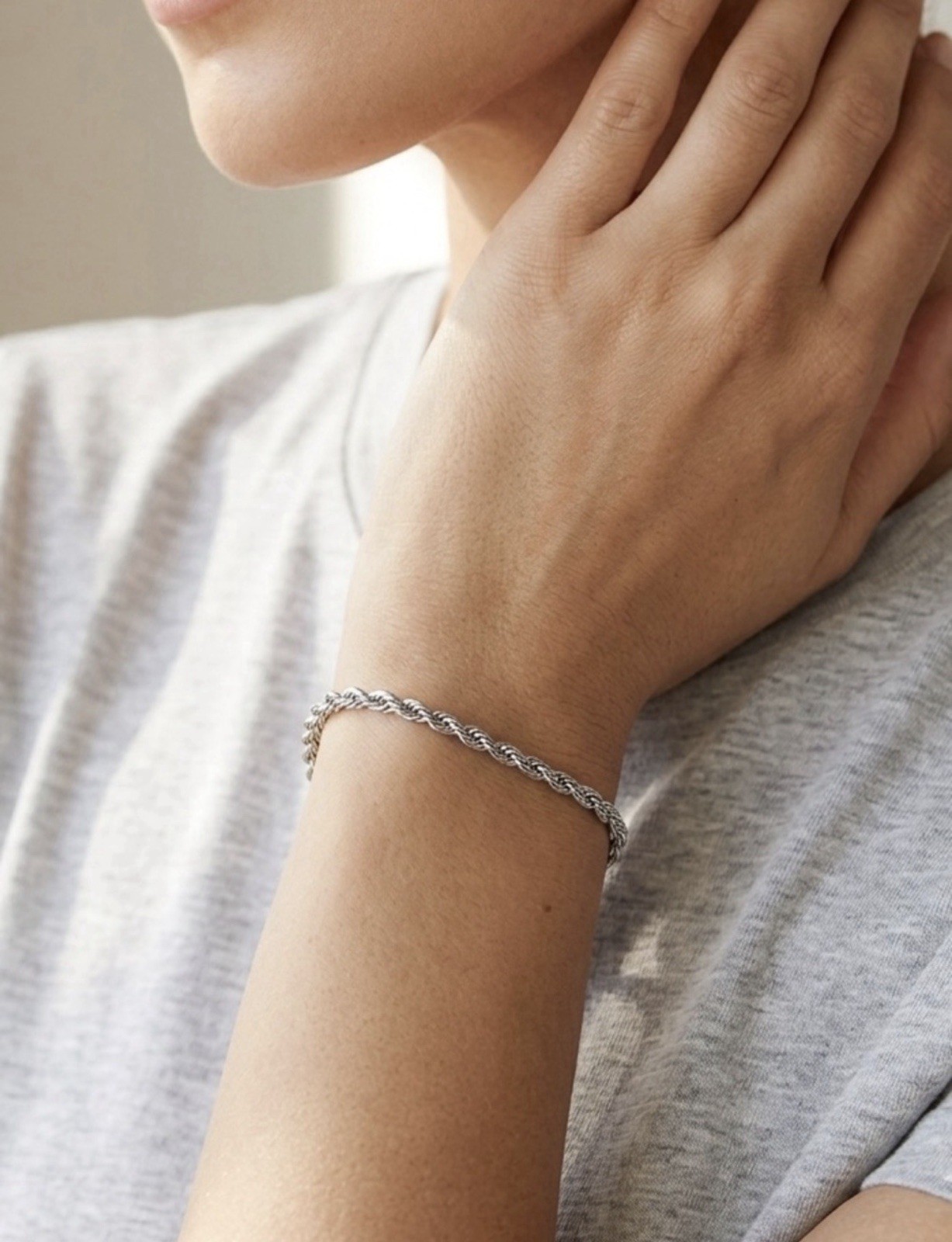 3 mm Silver Tone Slim Rope Chain Bracelet | 316L Premium Stainles Steel