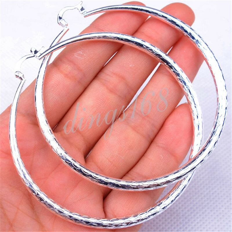 Real 925 Sterling Silver eXtra-Large FishScale Round Hoop Earrings 70mm/2.75inch