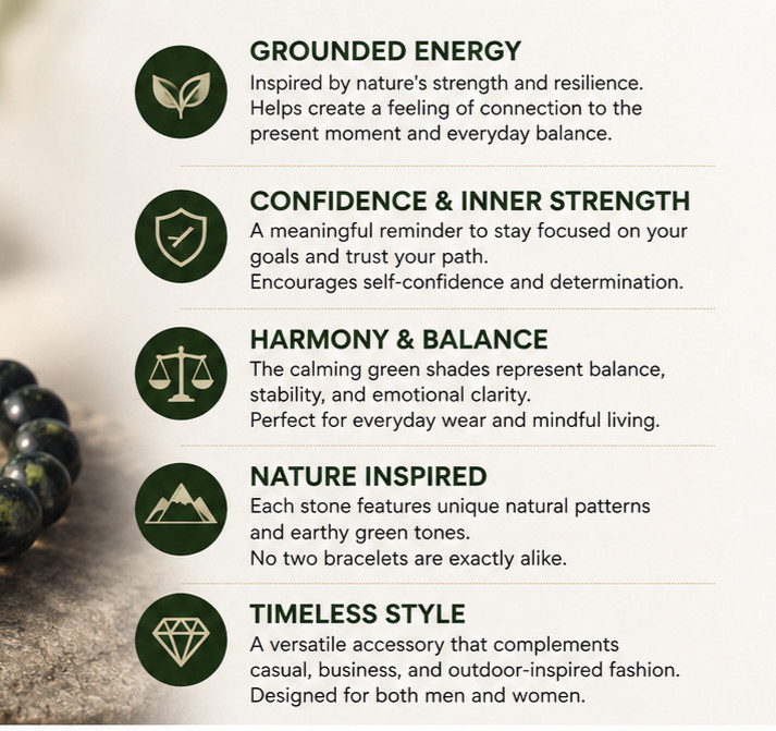 Natural Serpentine Bracelet Dark Green Gemstone Beaded Stretch Bracelet