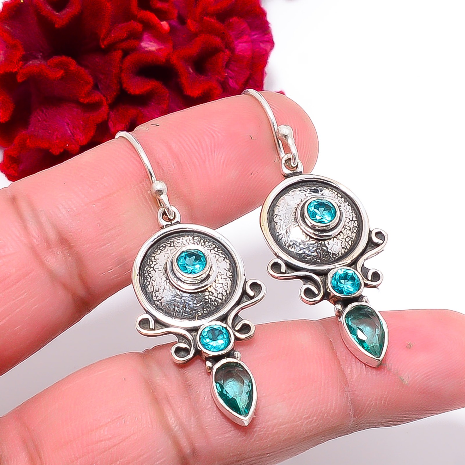 Paraiba Tourmaline Oxidised Handmade 925 Sterling Silver Earring 1.95″ E94818