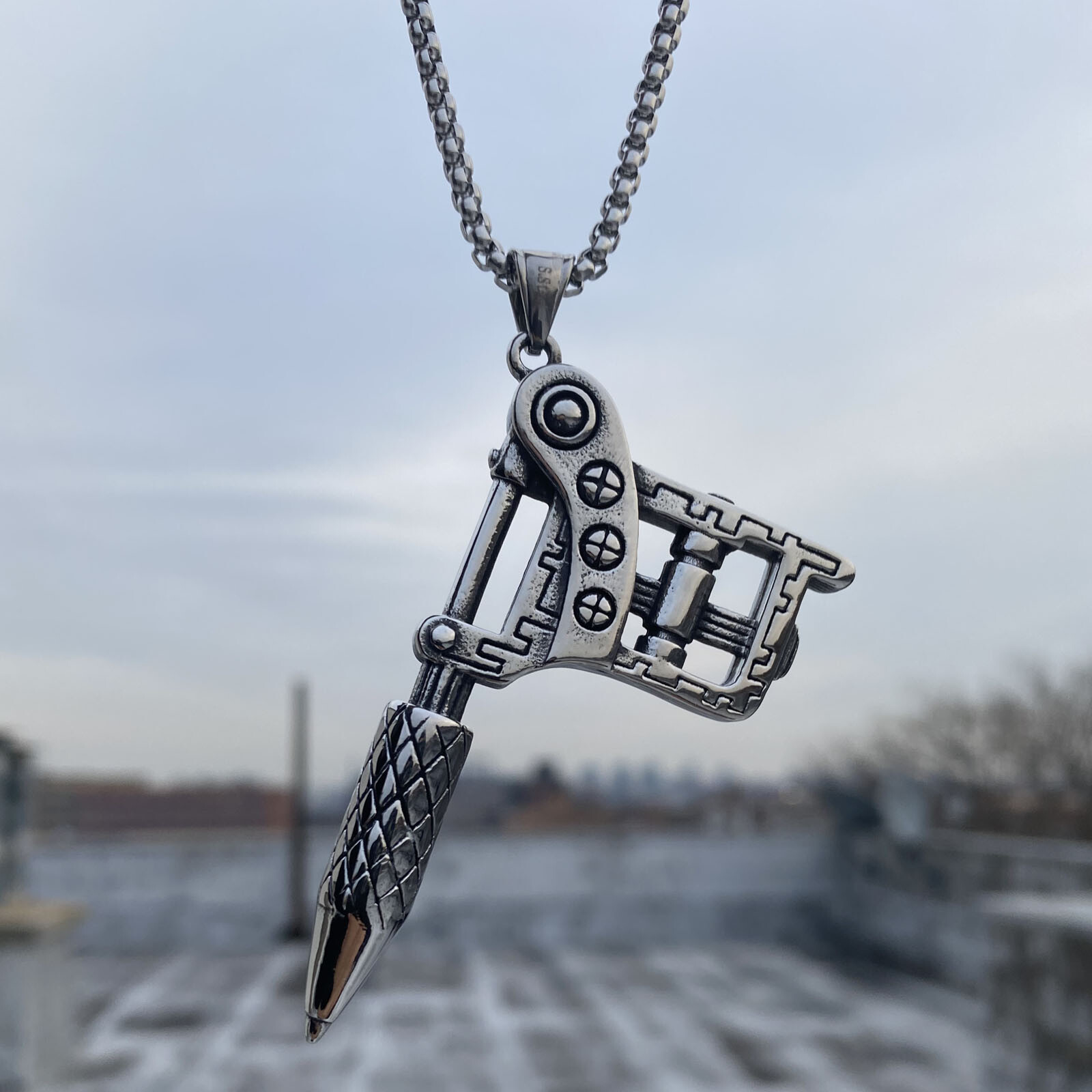 MENDEL Bold Mens Statement Hip Hop Biker Tattoo Pendant Necklace For Men Chain