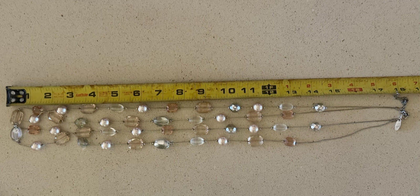 Bundle! Beaded Necklace Clear & Pink Silver Tone 36+” w/vintage beaded cuff!