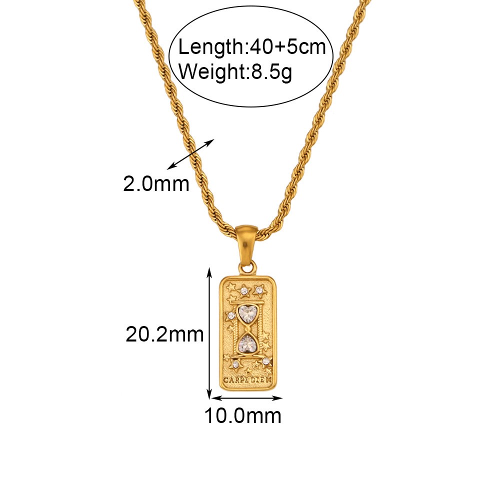 Tarot Card Rectangular Stainless Steel Enamel Zircon Fashion Pendant Necklace