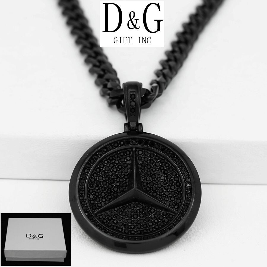 DG Men’s 24″ Black.Stainless Steel.Curb Chain,Design 50mm Pendant Ion Plated BOX