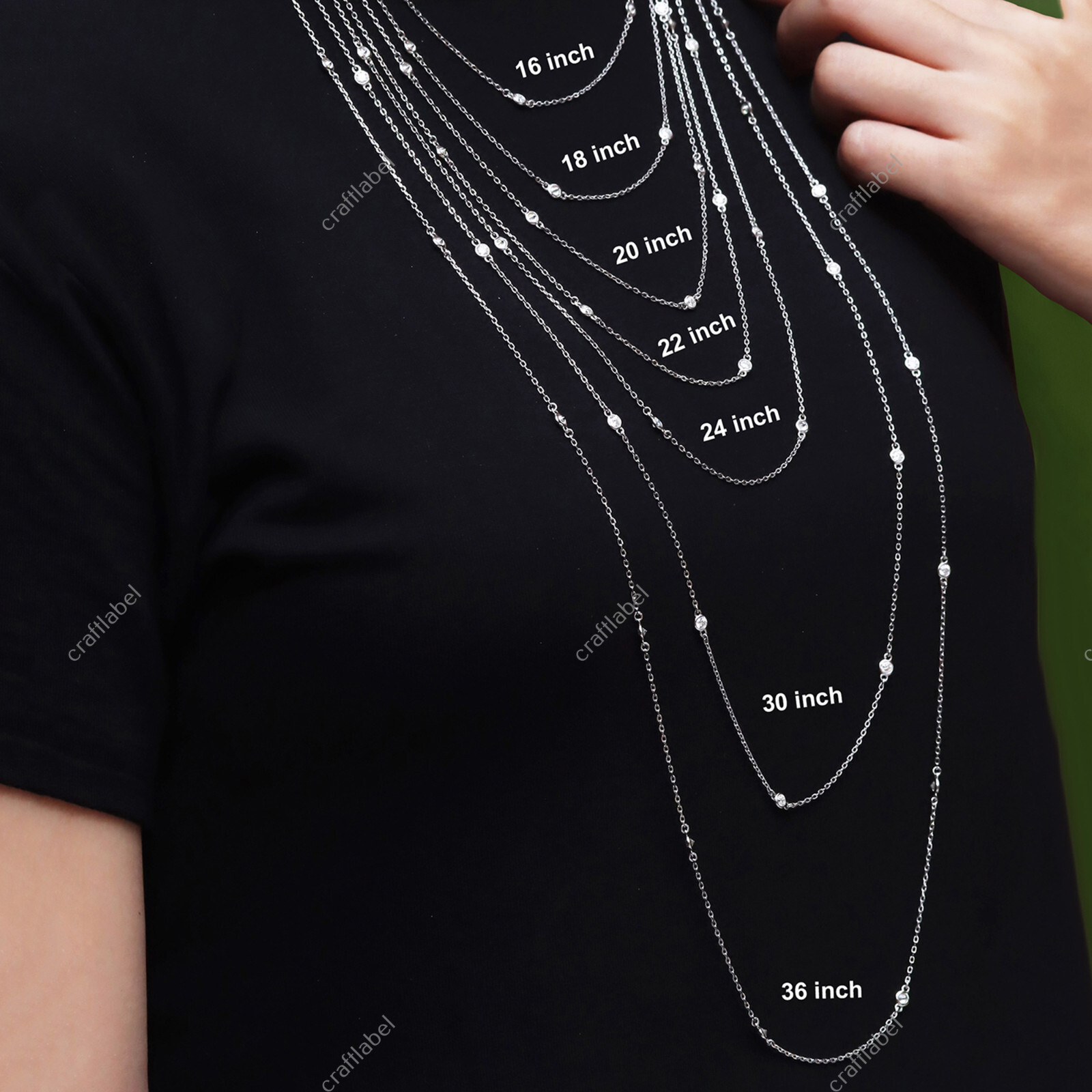 Lab Created Moissanite 2.9MM Yard Station 16” To 36″ Necklace Sterling Silver