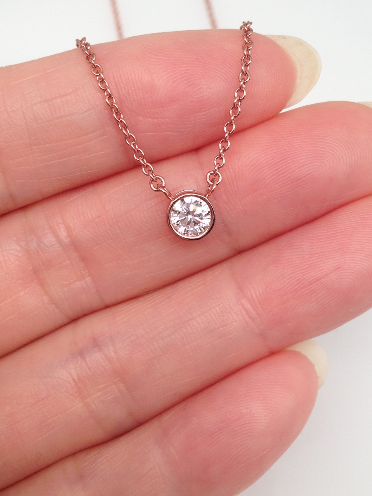925 Sterling Silver Tiny Bezel Cz Solitaire Pendant Necklace 5mm 17.25″