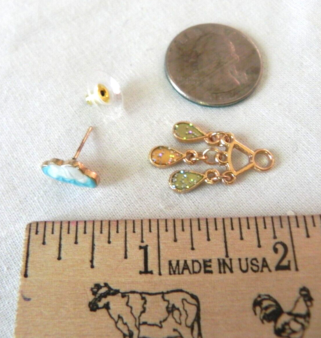 Rain Cloud with raindrops Enamel Stud Earrings Gold tone back front raincloud