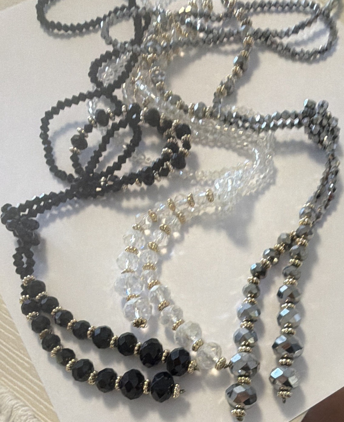 Beaded Crystal Necklace, Multicolor Black/Clear Silver Tone, Adjustable