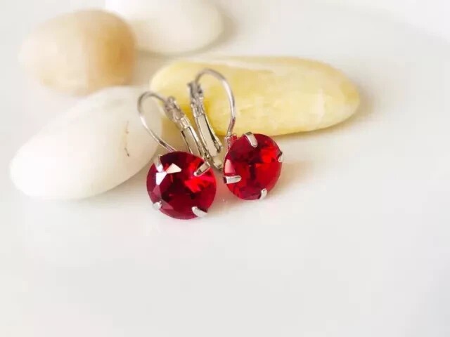 3 Ct Round Cut Simulated Red Ruby Women’s Drop Earrings In 14k White Gold Plated