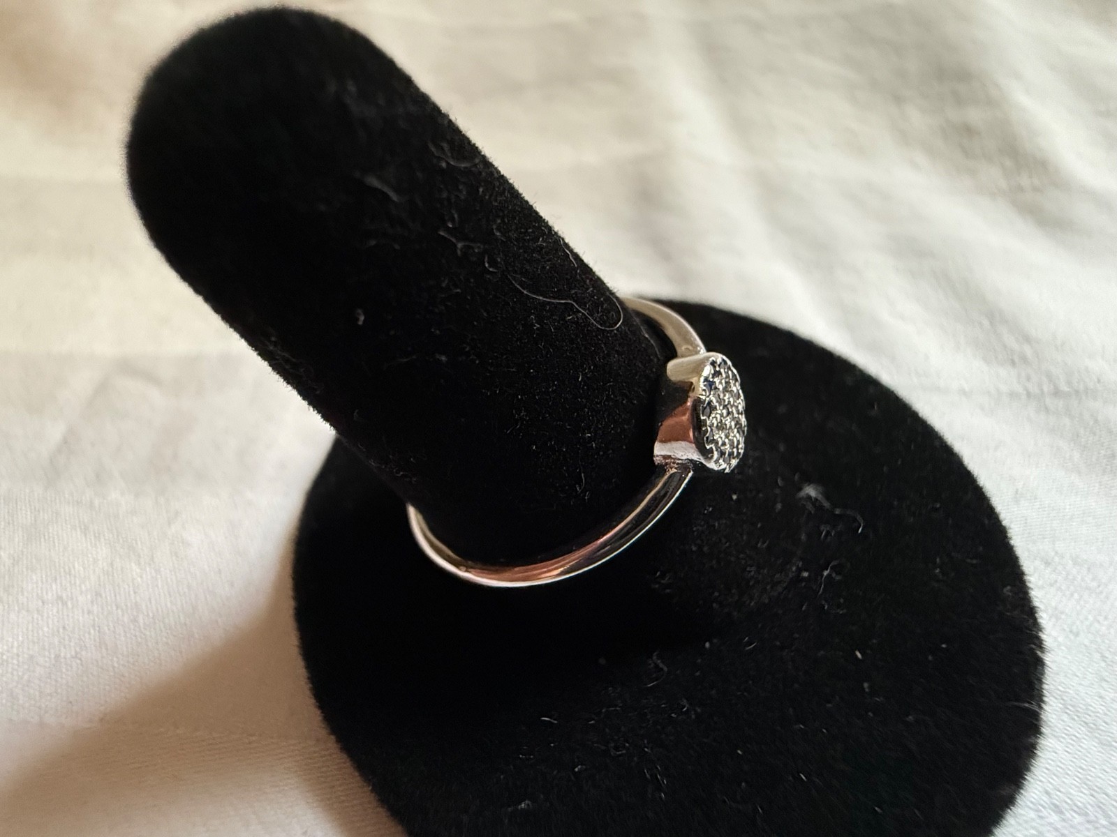 925 Sterling Silver Black & White CZ Pave Disc Adjustable Ring Modern Minimalist