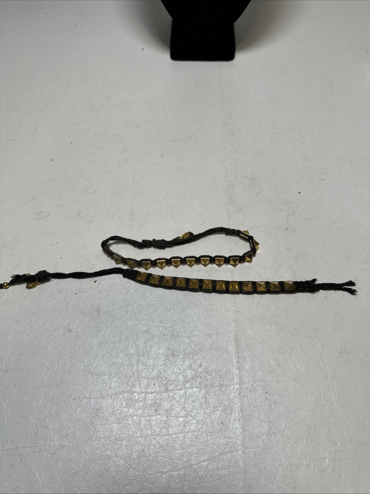 Valentino Garavani Two Braided Rockstud Bracelets Black &Gold