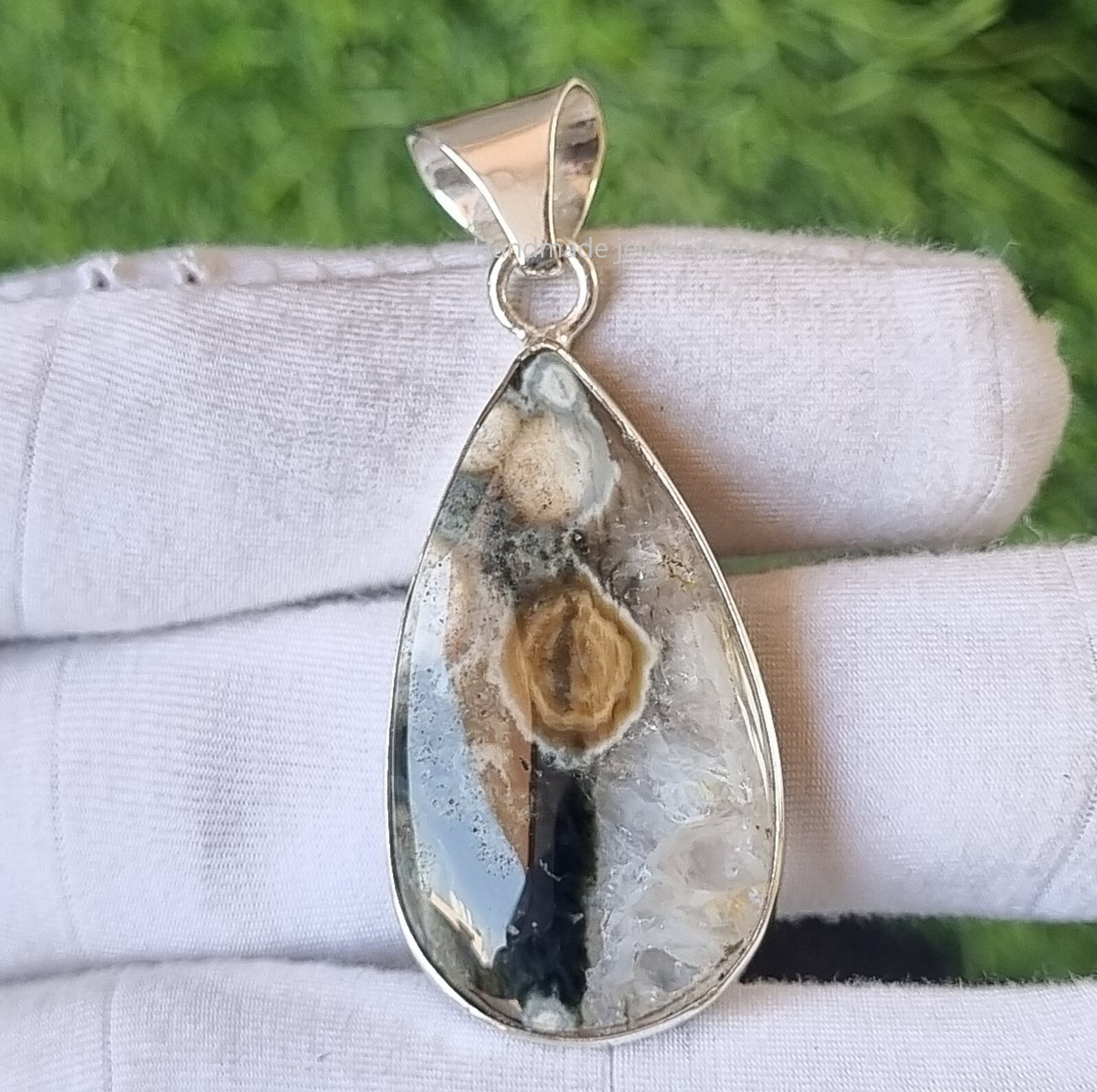 Pear Ocean Jasper Gemstone 925 Sterling Silver Handmade Stunning Pendant PG2121