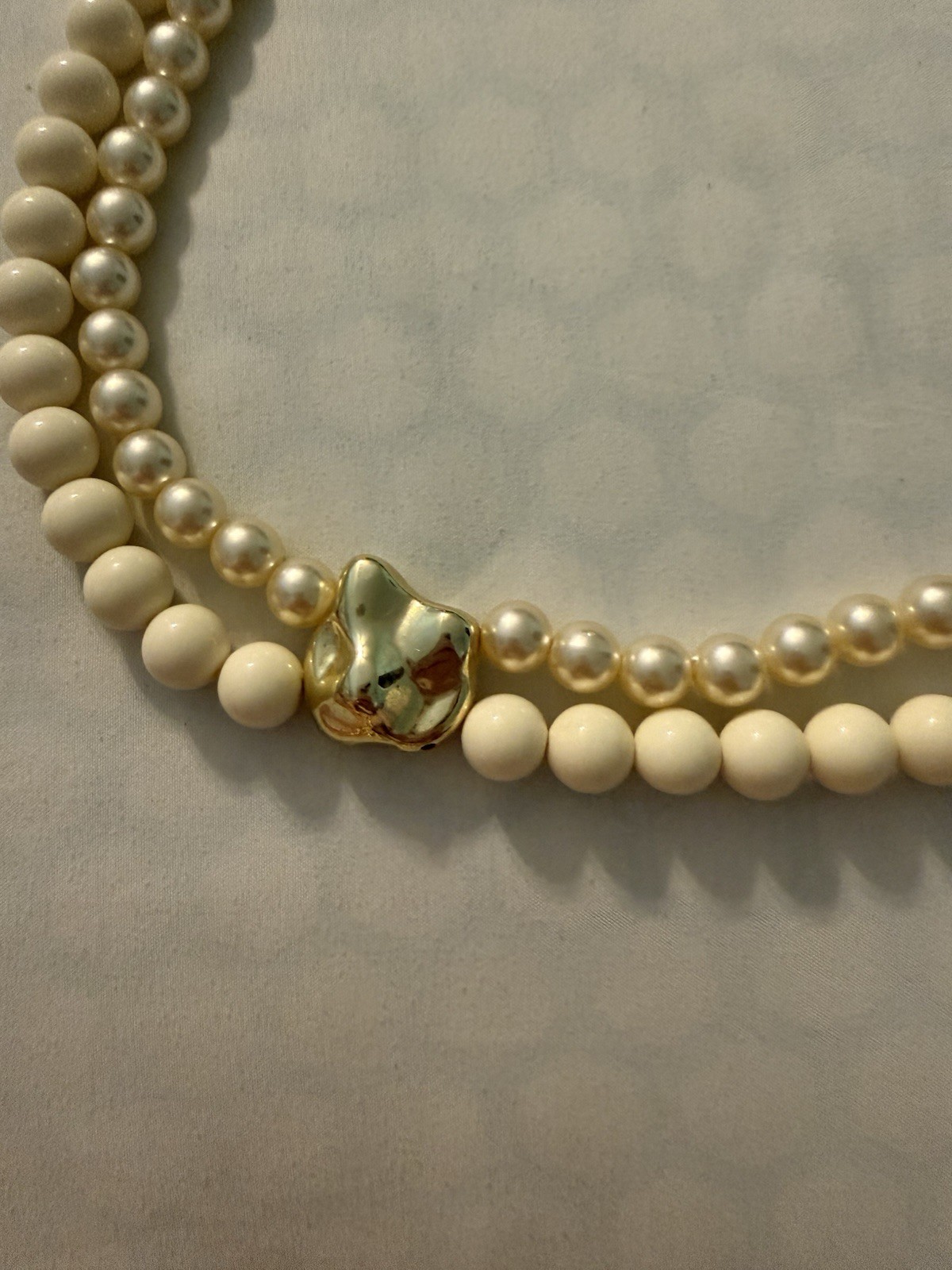 Vintage Layered Ivory Beaded Necklace with Imitation Pearls & Gold-Tone Accents