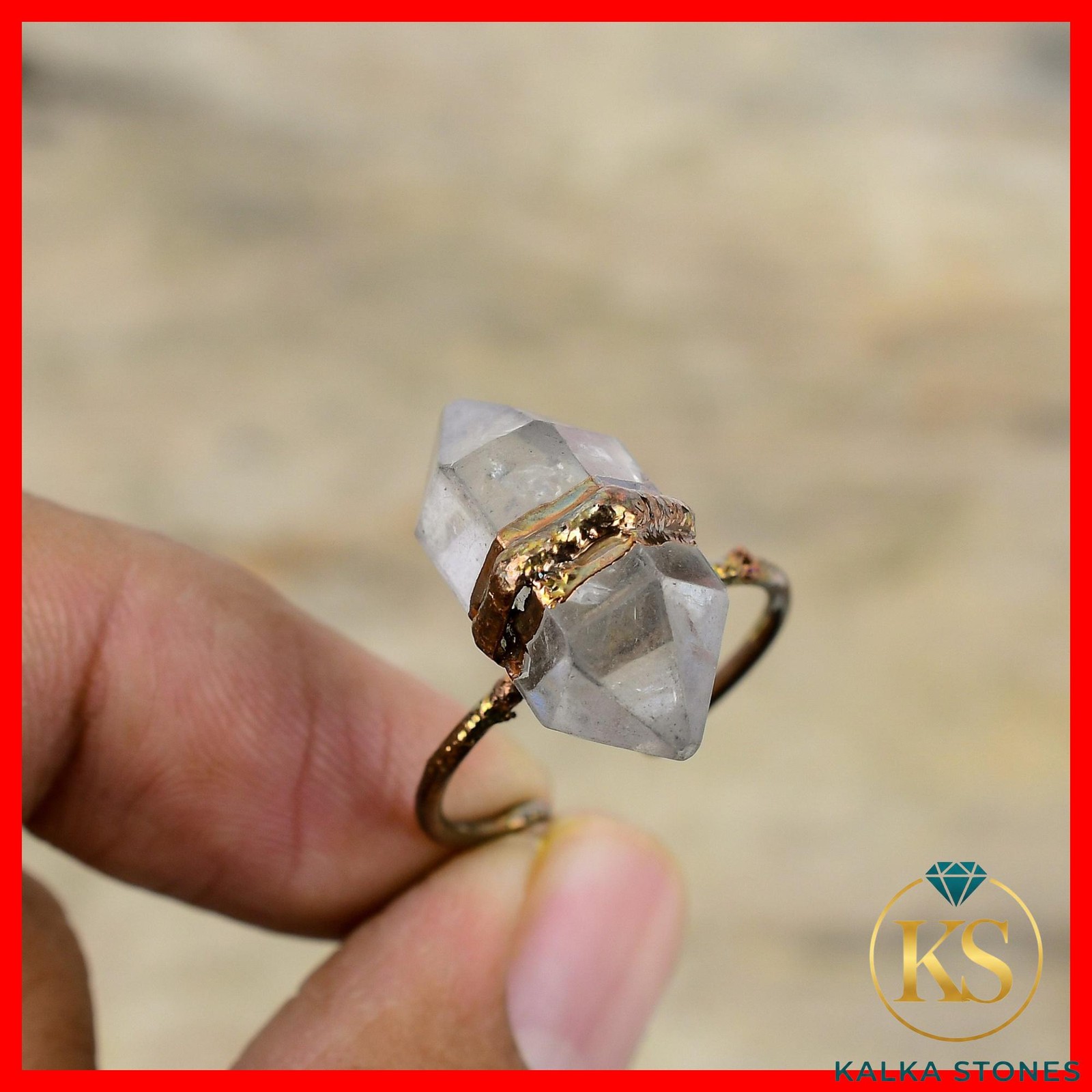 Herkimer Diamond Gemstone Copper Statement Electroformed Promise Handmade Ring