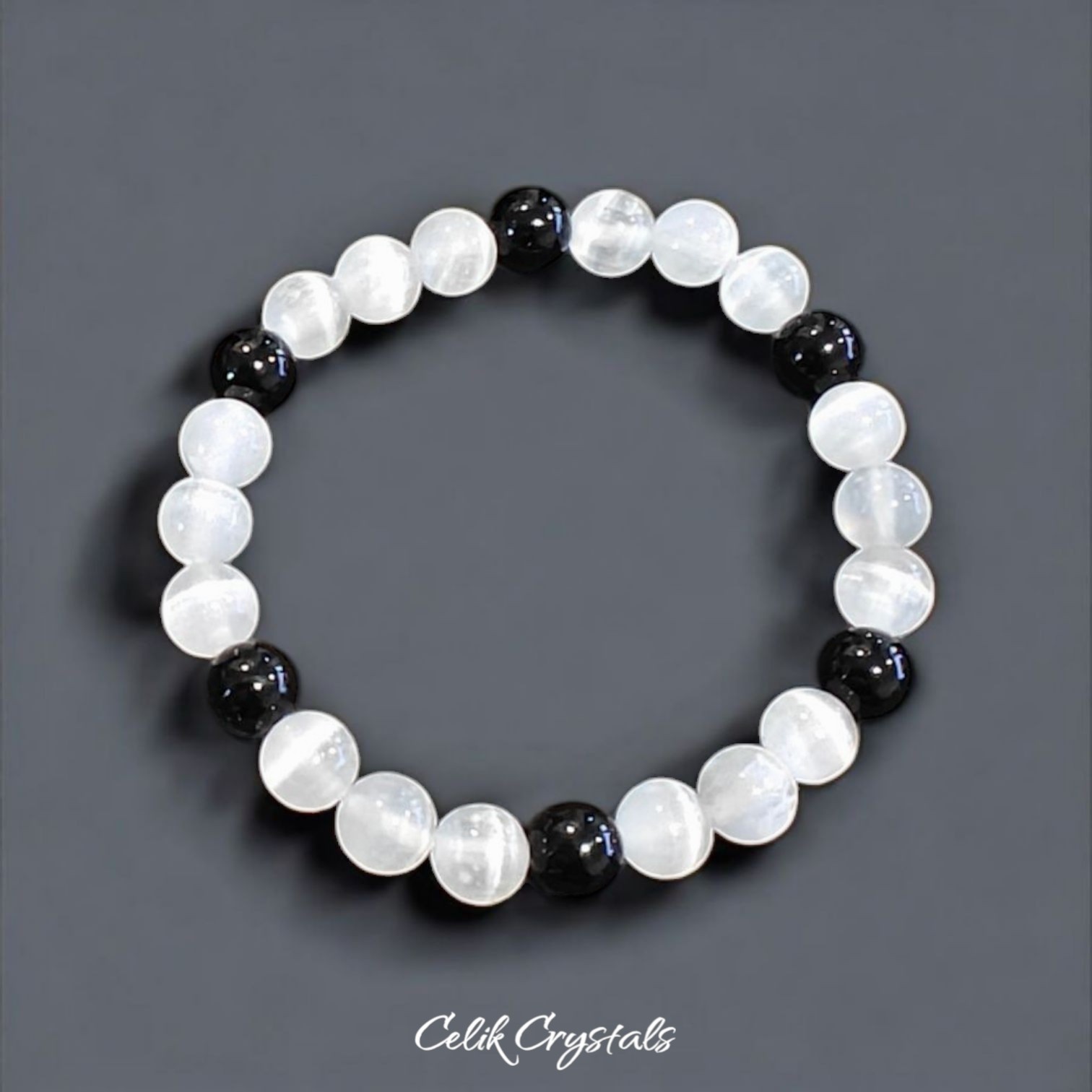 Black Tourmaline And Selenite 2 Piece Bracelet Set 8mm Unisex