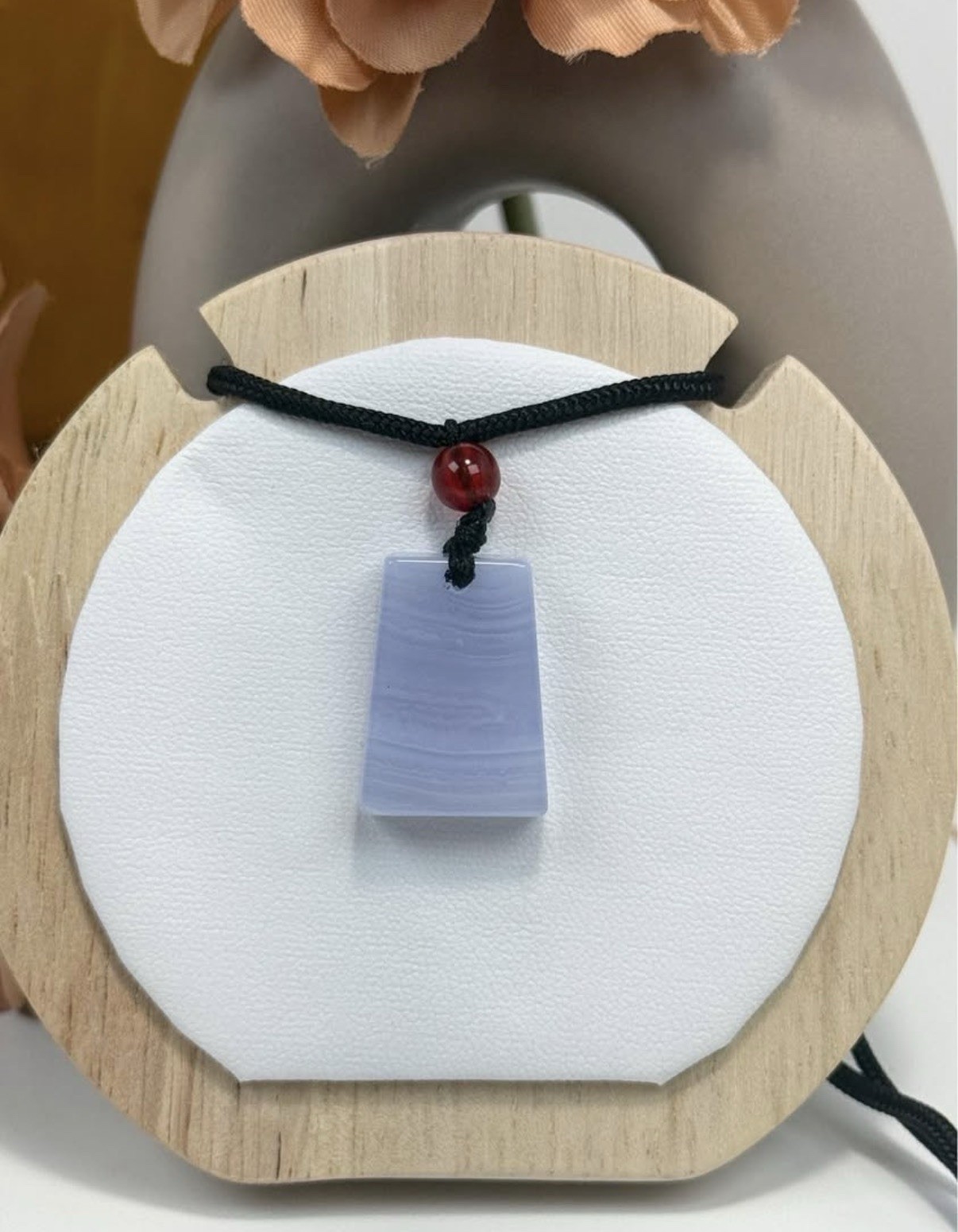 Lace Agate Blue Pendant Necklace 22.5/16.3MM on Adjustable Nylon