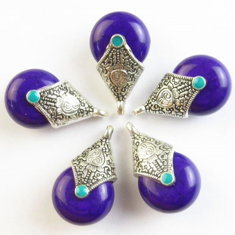 10Pcs 28x16x9mm Purple Turquoise Tibetan Silver Teardrop Pendant Bead D86321