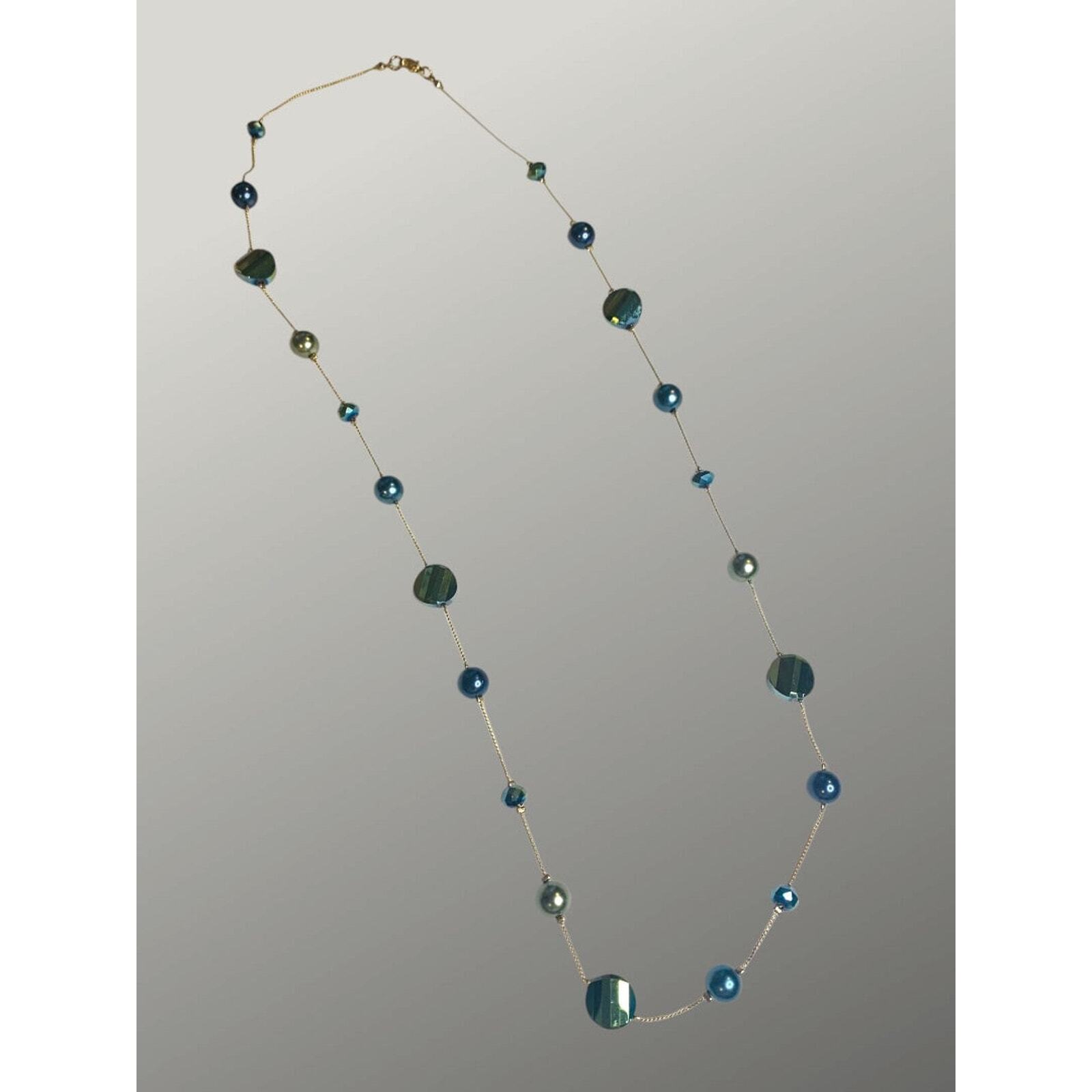 Goldtone Blue Green 32 Inch Strand String Necklace Lobster Clasp