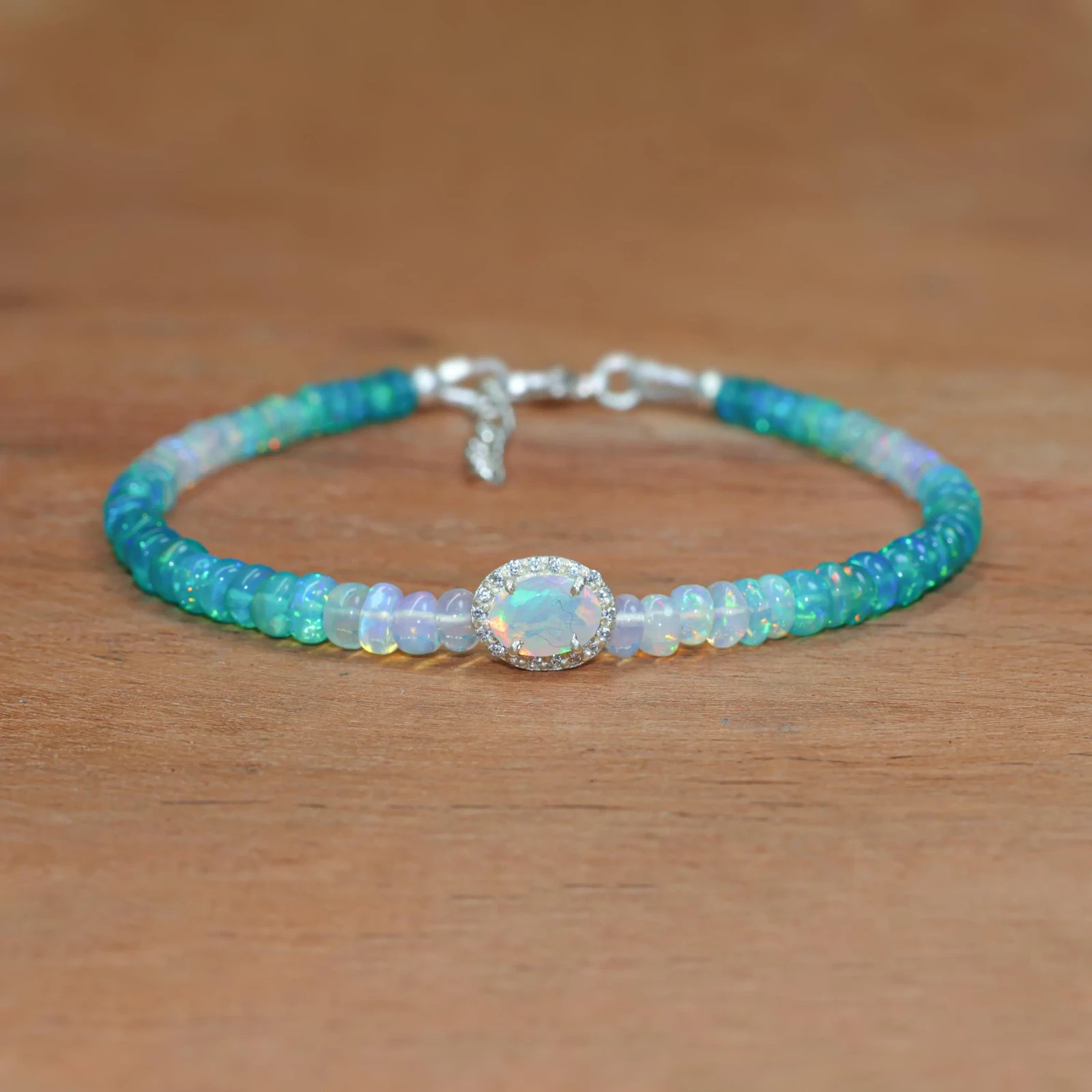 Genuine Green Opal Gemstone Shaded Beads Bracelet, Ethiopian Opal Oval Bracelet