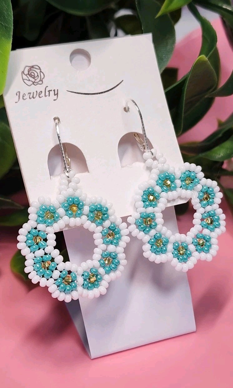 Handmade Seed Bead Flower Earrings