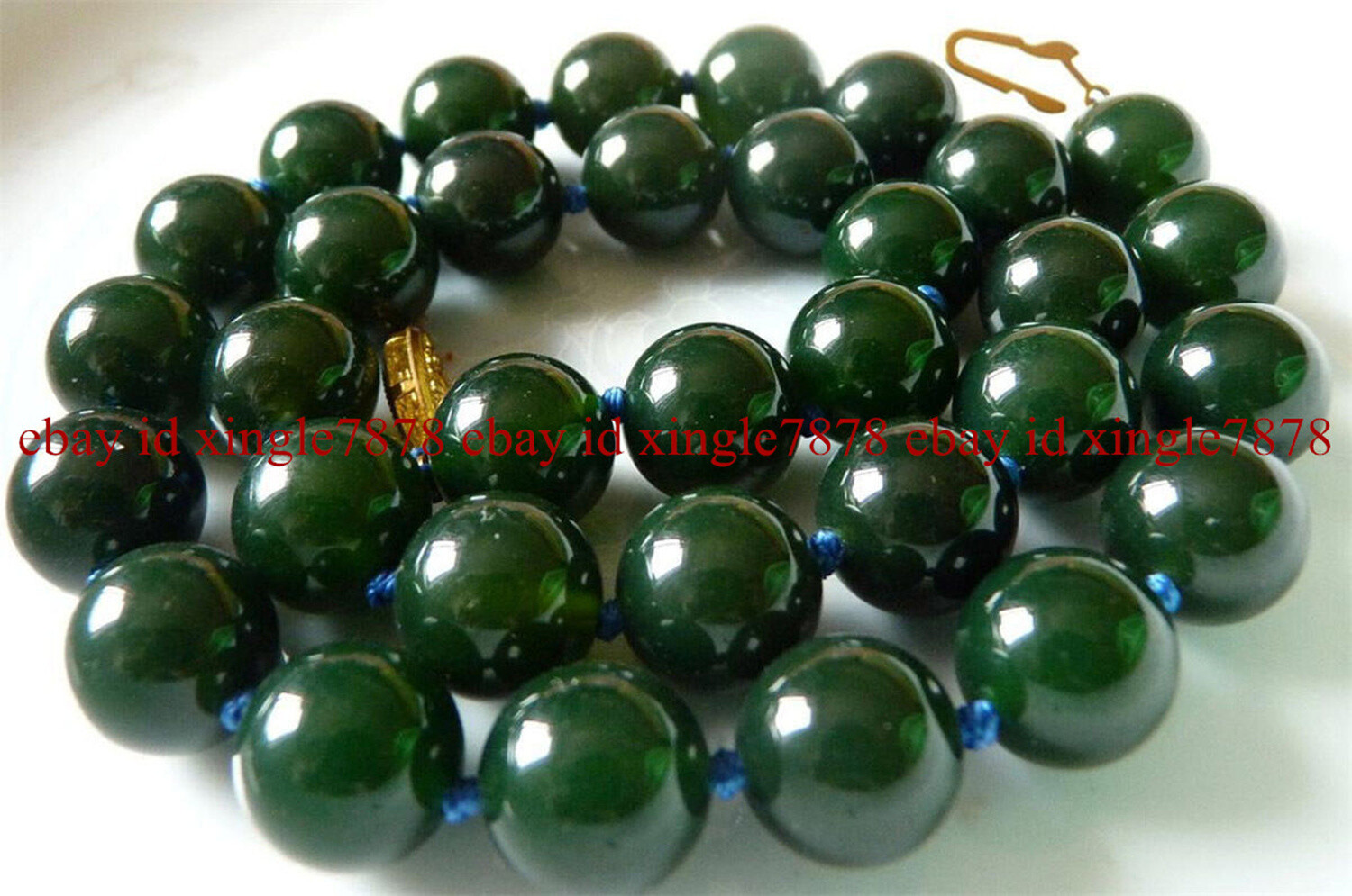 Beautiful 10mm Dark Green Jade Gemstone Round Beads Necklace 20″ AAA+