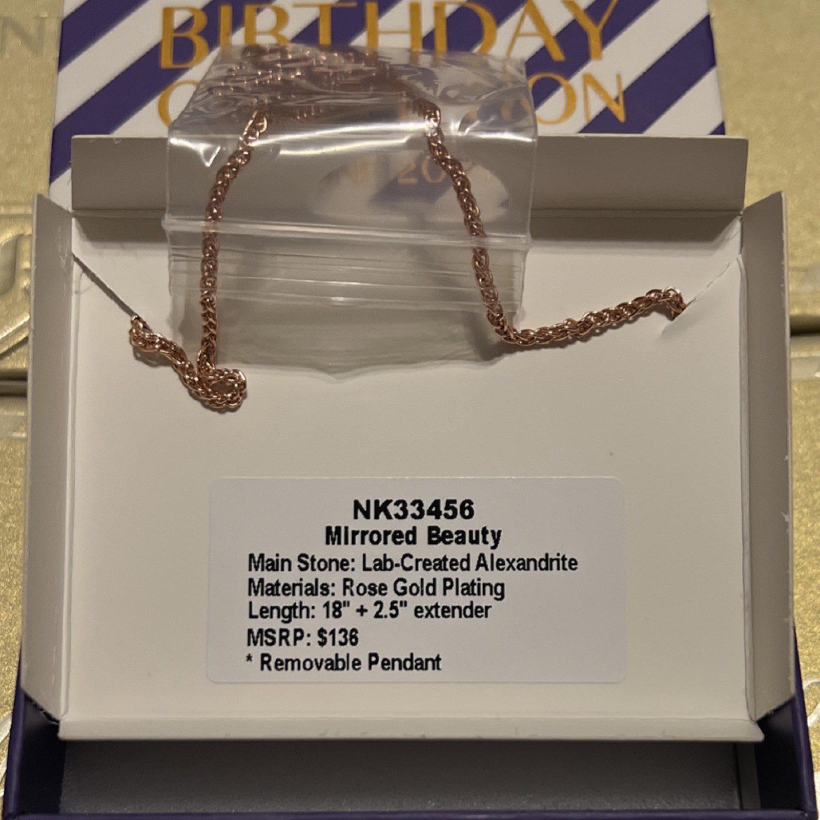 BP Birthday Collection Mirrored Beauty Necklace Alexandrite CZ Rose Gold NK33456