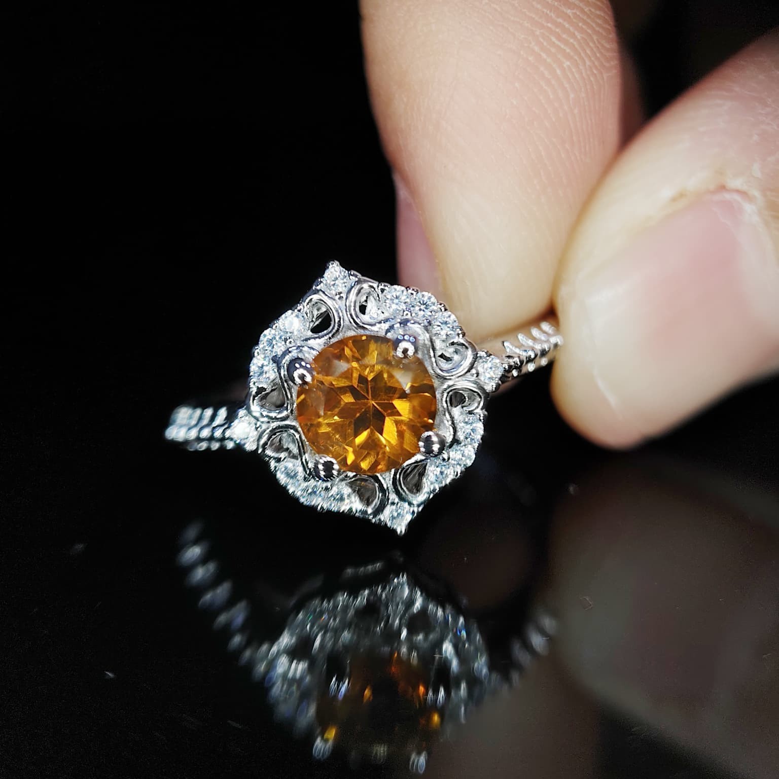 Citrine Round 6.00 MM Ring size 9 925 Sterling Silver Ring Gift Her.