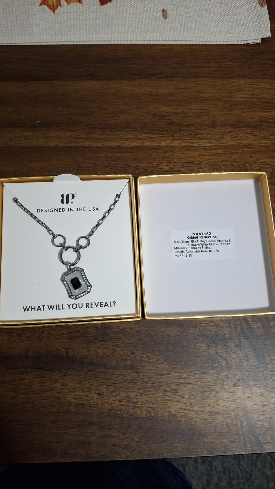 The Gem Society Black Onyx CZ Mother of Pearl Hematite Plated Necklace “NIB”