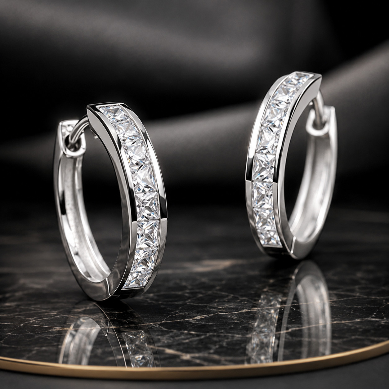 925 Sterling Silver Plated Square Cz Huggie Hoop Earrings 16mm Women Men PE28