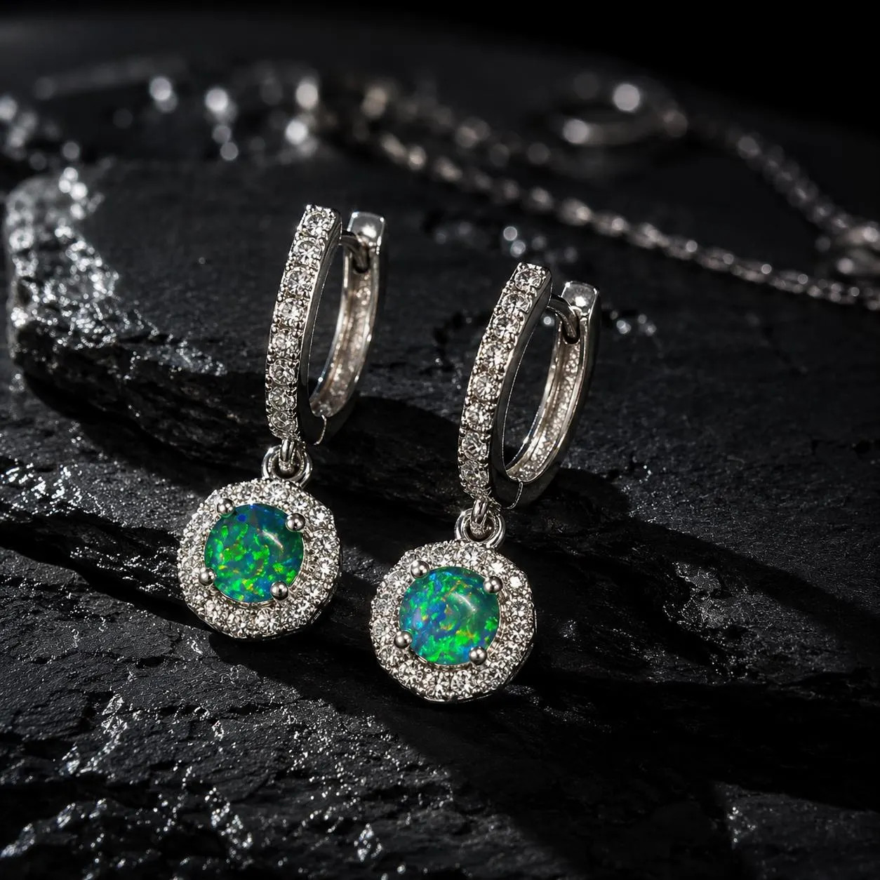 Australian Triplet Fire Opal Earring in 925 Sterling Silver, Handmade Cz Jewelr