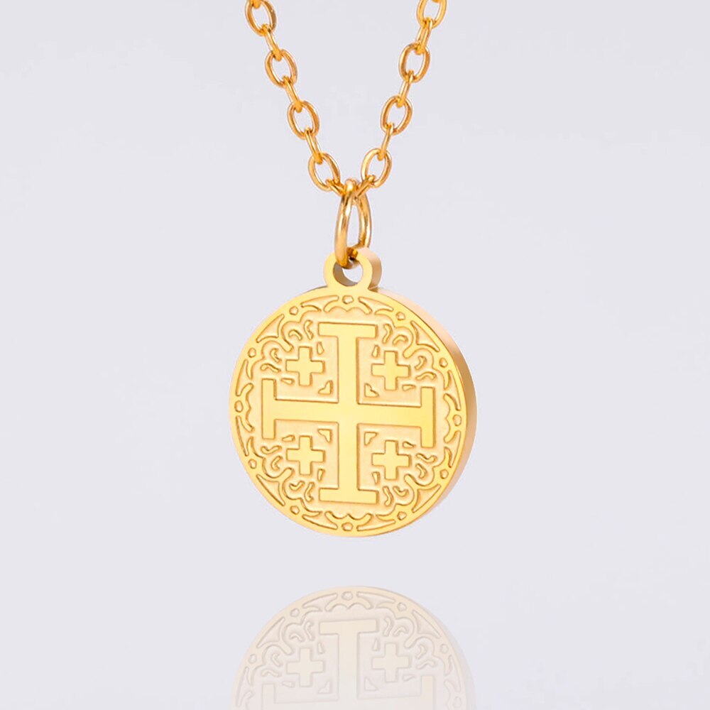 Gold Christianity Jerusalem Cross Pendant Necklace Stainless Steel Chain US