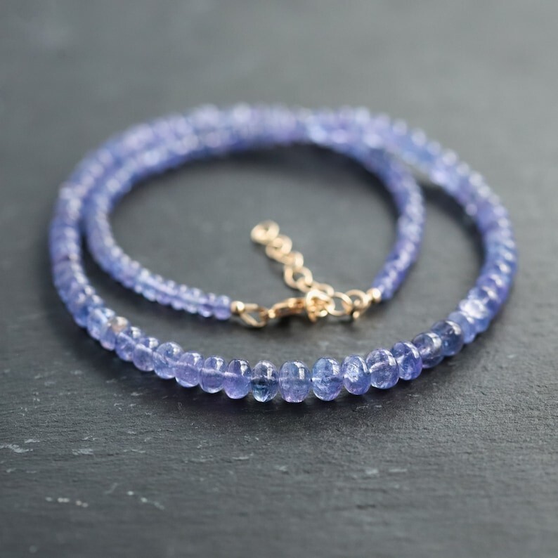 A++ Genuine Blue Tanzanite Smooth Rondelle Gemstone Beaded 3-4MM Necklaces 24”