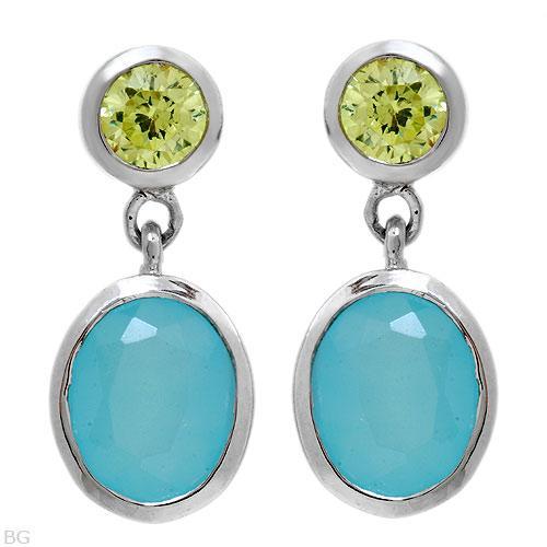 Lovely Earrings W/8.00ctw Chalcedony & CZ in 925 Sterling Silver