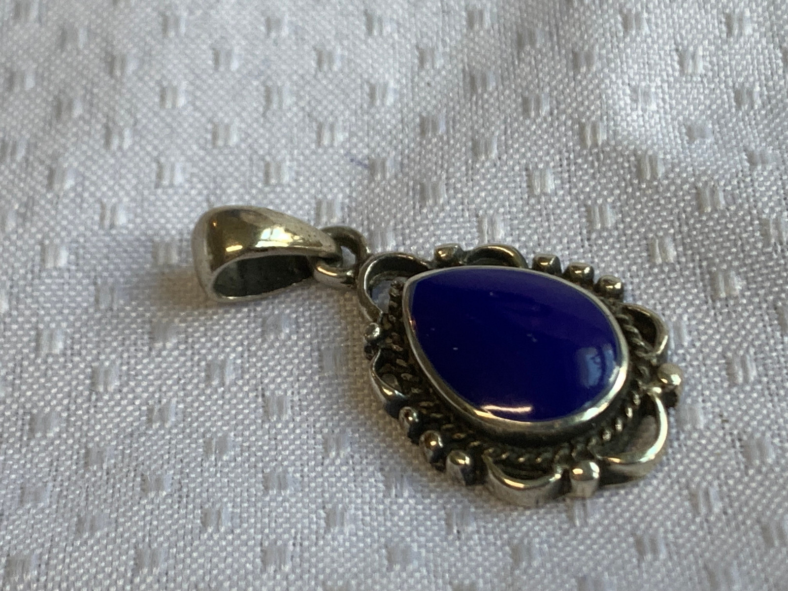 Sterling Silver Pendant 3.59g Fine Jewelry Blue Teardrop Color Stone Bezel