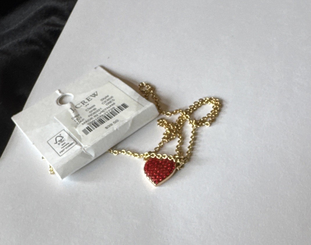 NWT J Crew Factory Red Crystal Pave Heart Necklace