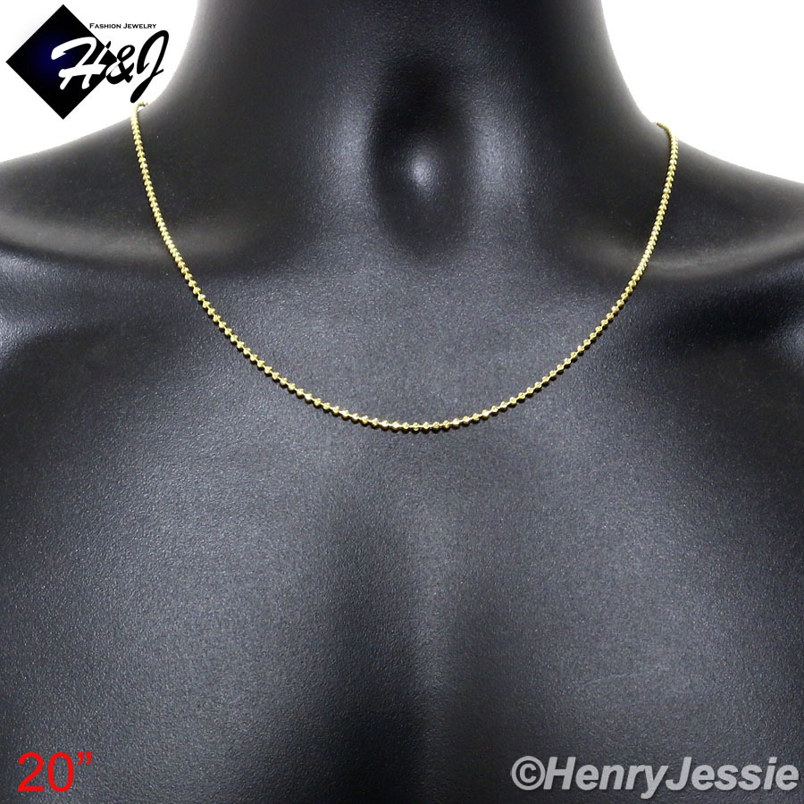 20″MEN WOMEN 925 STERLING SILVER 2MM GOLD PLATED MOON CUT BEADED NECKLACE*SN7