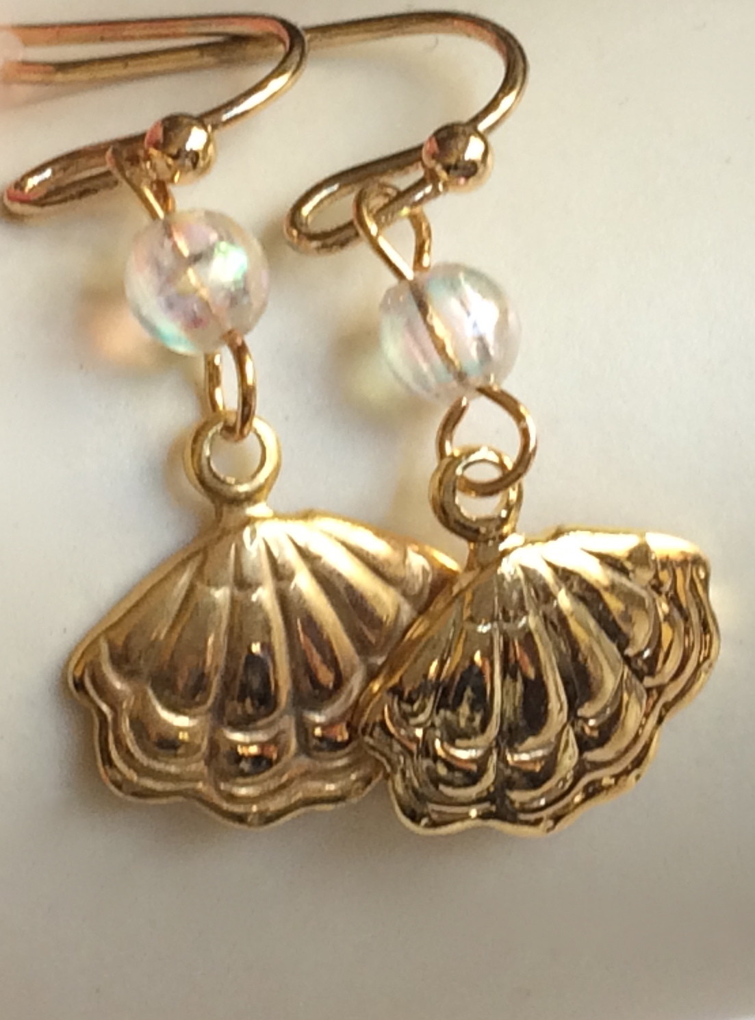 Scallop Shell Earrings Gold Plated Pearl Sea Life Island Beach Pierced Dainty