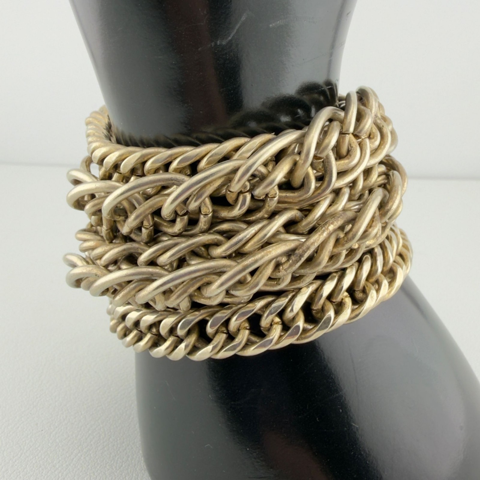 Gold Tone Multi Strand Chain Magnetic Bracelet Wide Chainmail Statement Cuff