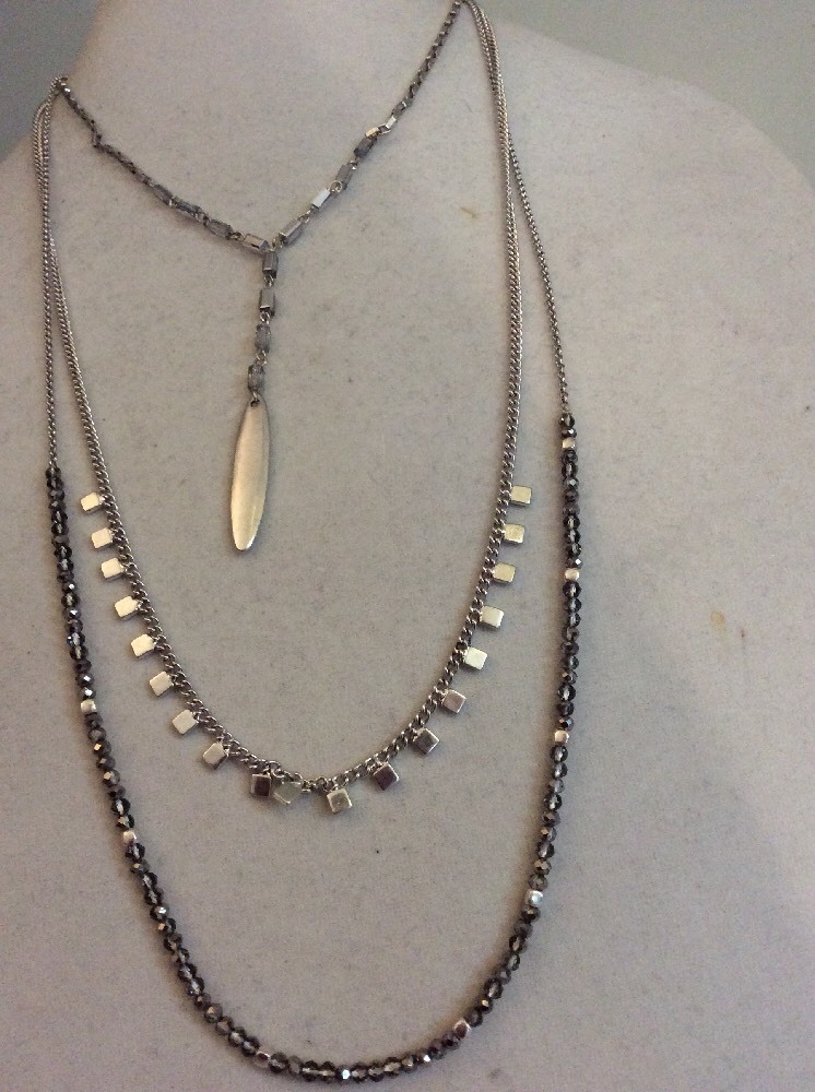 $52 Kenneth Cole Silver-Tone 3-Row Beaded Layered 30″ Necklace Set KC 15