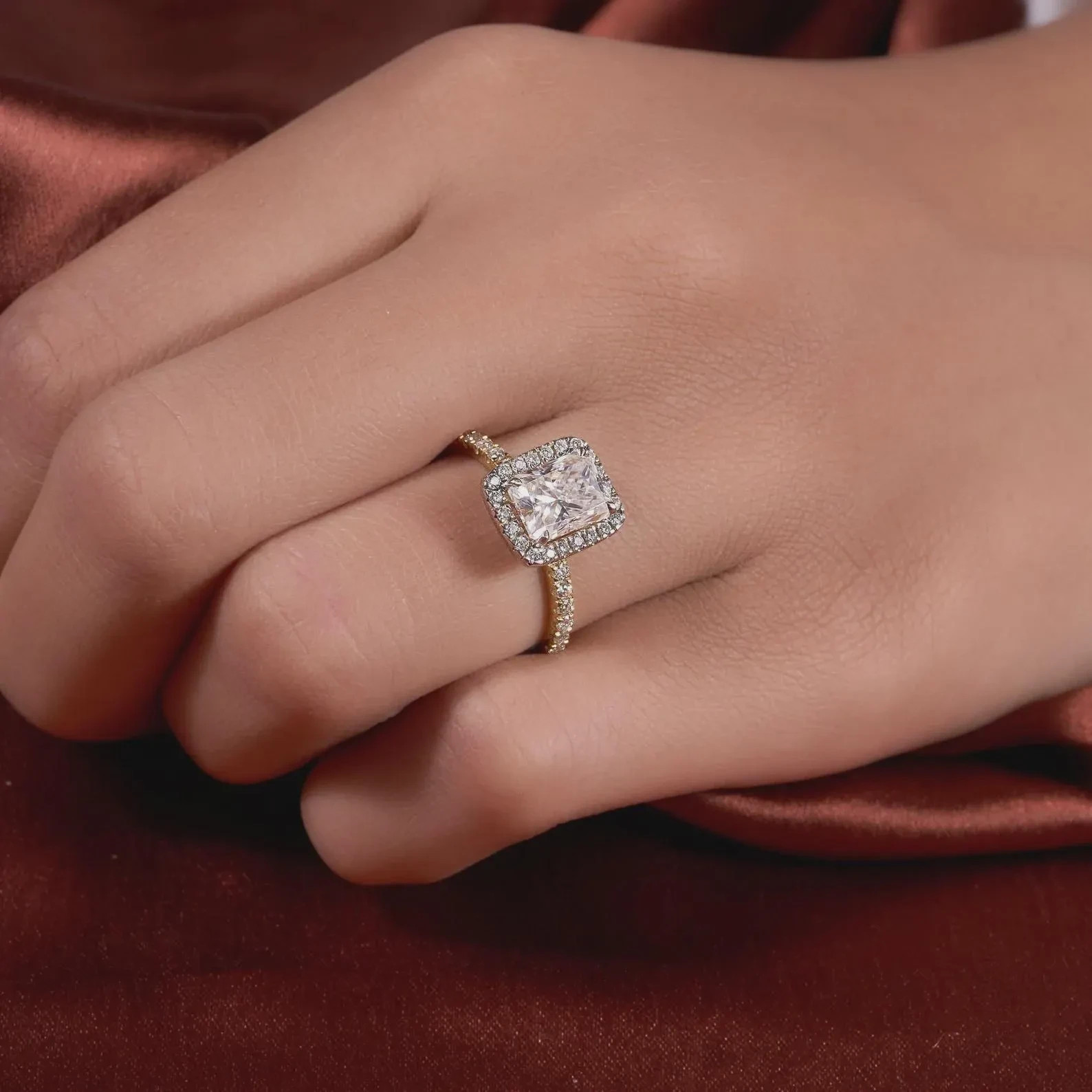 2 CT Radiant Cut Moissanite Engagement Ring, Classic Hidden Halo Promise Ring
