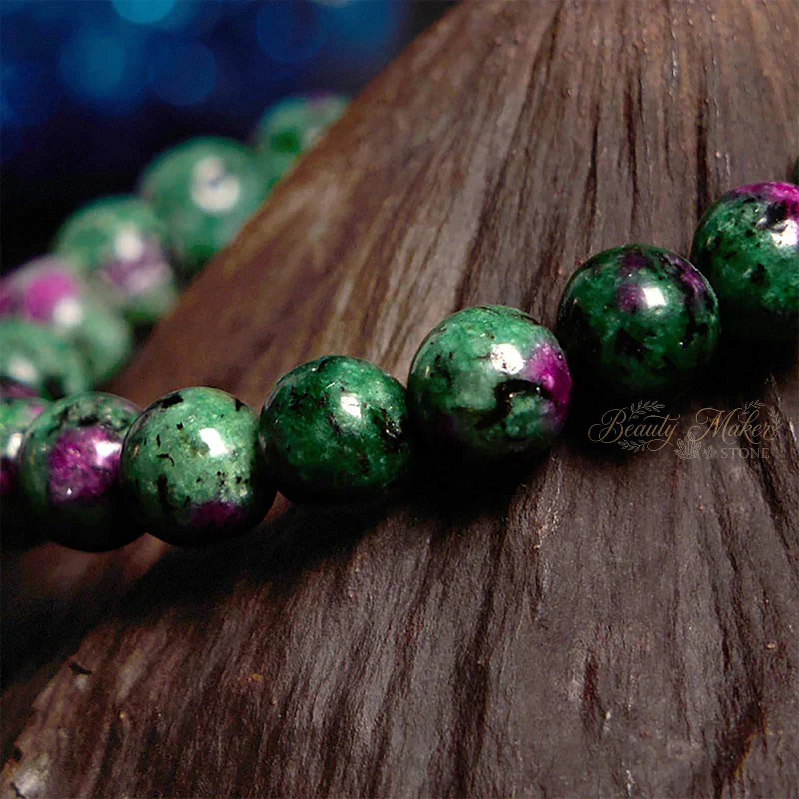Natural Ruby Zoisite Bracelet 8mm Round Bead Anyolite Gemstone Women Gift 7 inch