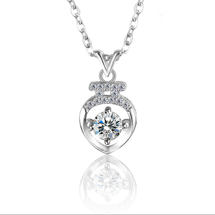 Women’s Sterling Silver Vase White Crystal Cubic Zirconia Pendant With Chain 18″