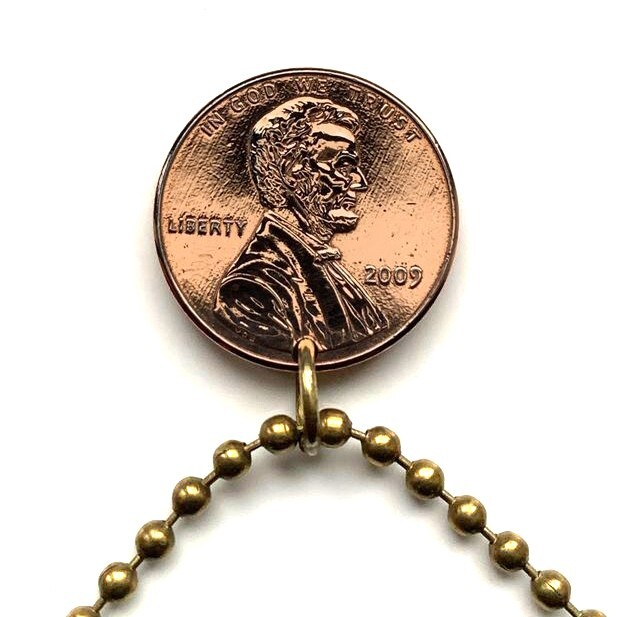 2009 USA Penny coin pendant Abraham Lincoln log cabin Honest Abe Kentucky 003795